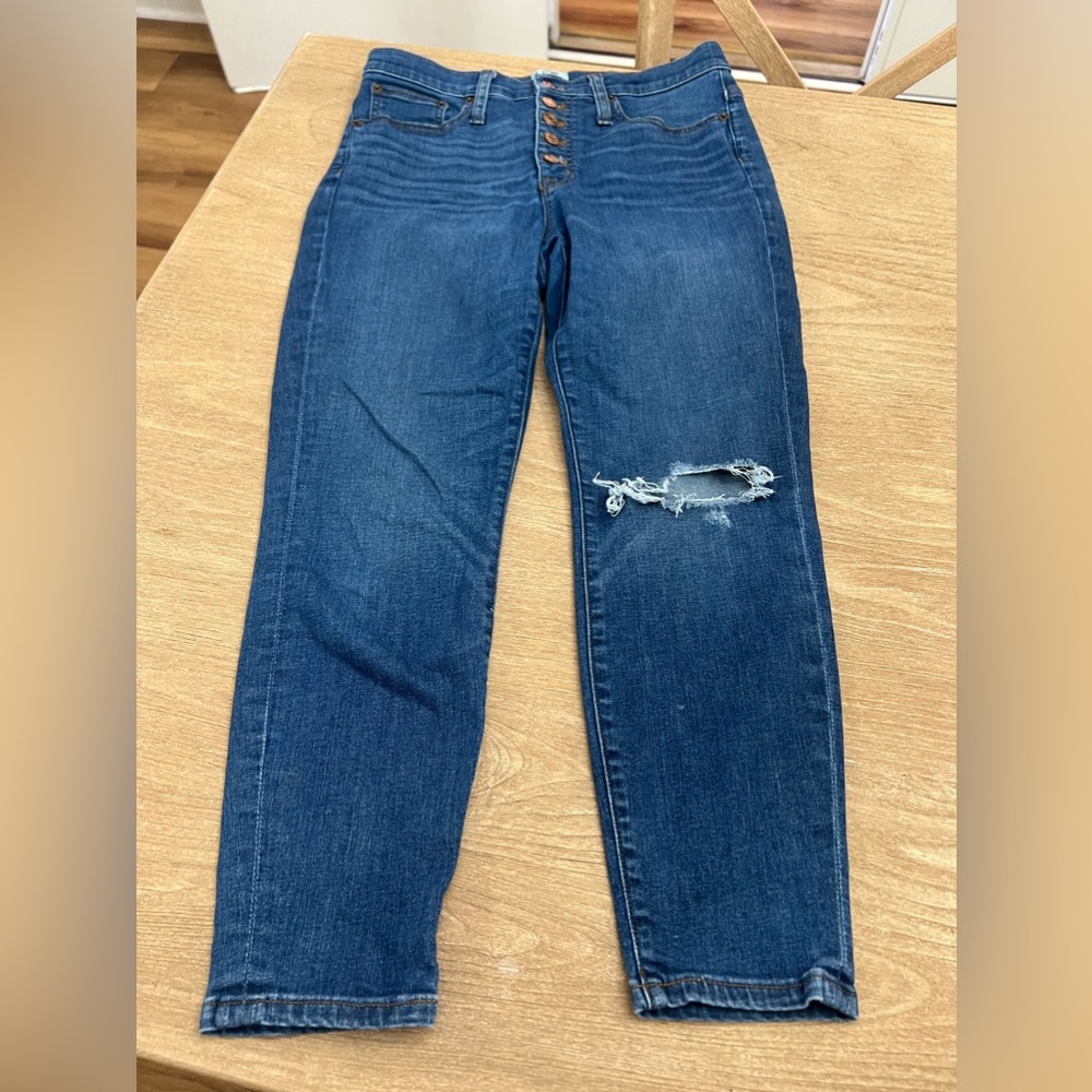 jcrew 10” high rise toothpick distressed jeans 29p